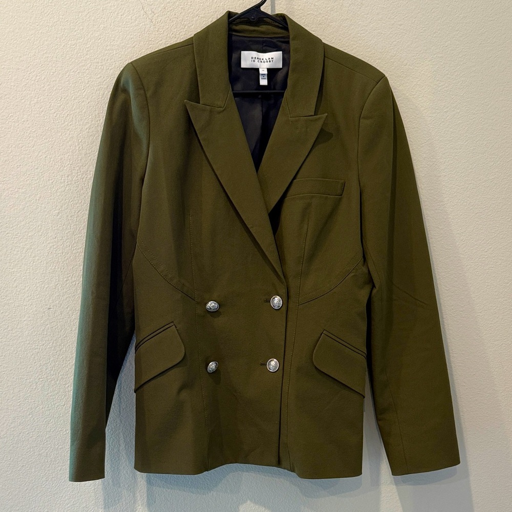 Derek Lam 10 Crosby Ady Double-Breasted Blazer Women’s Size 12 Army Green - Picture 2 of 12